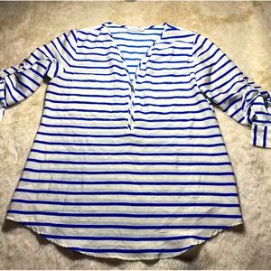 Calvin Klein white and blue stripe zip v-neck top small